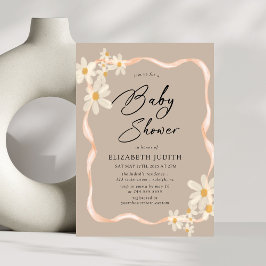 Daisy Floral Brown Babydusche Einladung