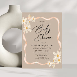 Daisy Floral Brown Babydusche Einladung