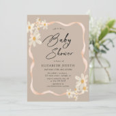 Daisy Floral Brown Babydusche Einladung (Stehend Vorderseite)