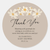 Daisy Floral Brown Babydusche Vielen Dank Runder Aufkleber (Vorderseite)