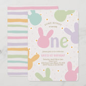 Daisy Floral Bunny 1. Geburtstag Einladung (Vorne/Hinten)