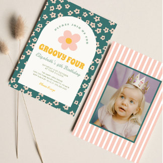 Daisy Floral Green pink Groovy Girl Birthday Einladung