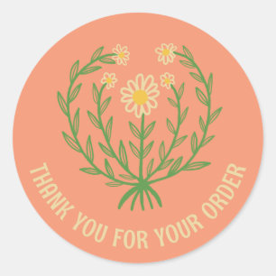 Daisy Floral Logo Chic Elegant Order Vielen Dank Runder Aufkleber