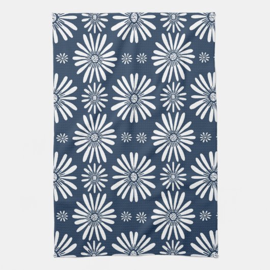Daisy FLoral Muster Blue White Geschirrtuch (Vertikal)