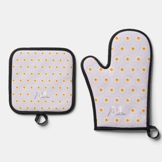 Daisy Floral Oven Mitt & Pot Holder Set (Vorderseite)
