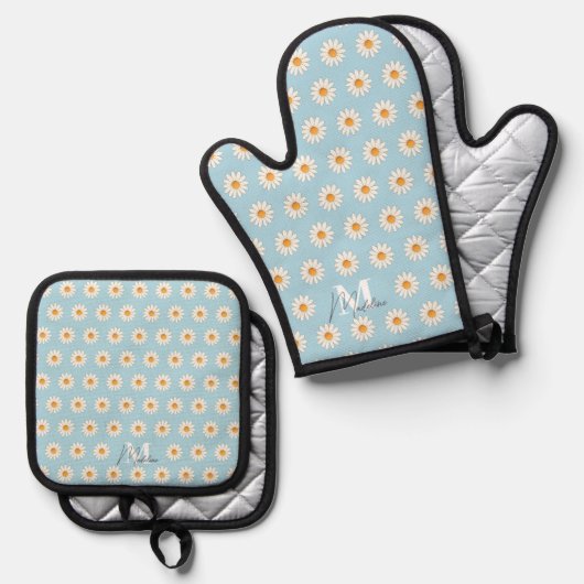Daisy Floral Oven Mitt & Pot Holder Set (Vorderseite/Rückseite)
