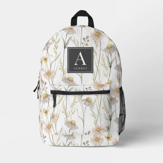 Daisy Floral Pattern Aquarellfarbenmonogramm Bedruckter Rucksack (Vorderseite)