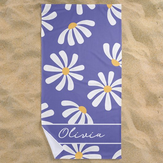 Daisy Floral Periwinkle Monogram Beach Handtuch