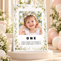Daisy Floral Photo 1st Birthday Welcome Foam Board