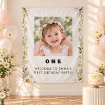 Daisy Floral Photo 1st Birthday Welcome Tapestry