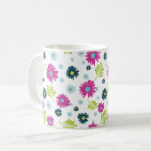 Daisy Floral Pink Blue Green Leaf Muster Kaffeetasse (Vorderseite Links)