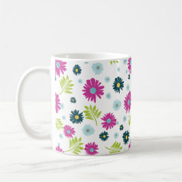 Daisy Floral Pink Blue Green Leaf Muster Kaffeetasse