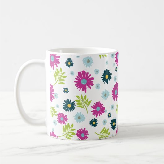 Daisy Floral Pink Blue Green Leaf Muster Kaffeetasse (Links)