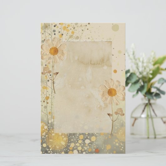 Daisy Floral Pressed Blume Briefpapier (Stehend Vorderseite)
