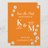 Daisy Floral Simple Orange White Save The Date (Vorne/Hinten)