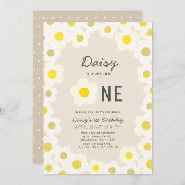 Daisy Floral Taupe 1. Geburtstag Einladung