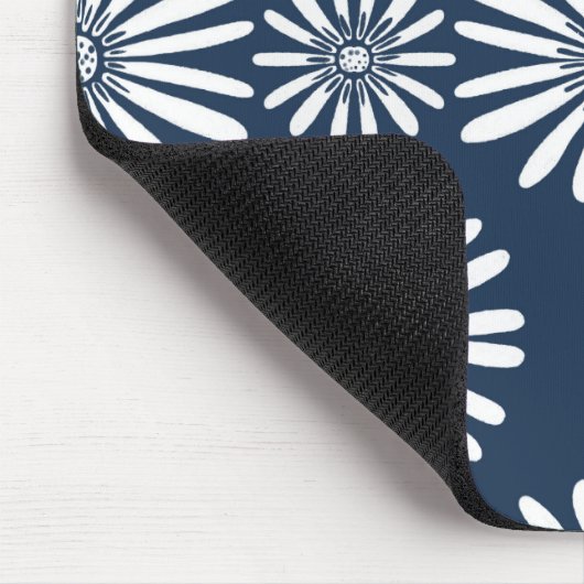Daisy Floral Tile Muster Blau Weiß Mousepad (Ecke)
