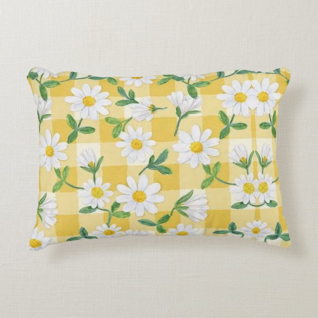 Daisy Floral Yellow Gingham Throw Pillow Dekokissen (Vorderseite)