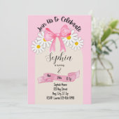 Daisy Flower and Bow Birthday Invitation Einladung (Stehend Vorderseite)