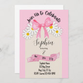 Daisy Flower and Bow Birthday Invitation Einladung (Vorne/Hinten)
