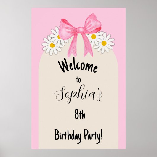 Daisy Flower and Bow Birthday Welcome Poster (Vorne)