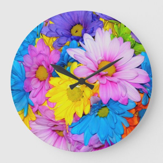 Daisy Flower Mix Clock Große Wanduhr (Vorderseite)
