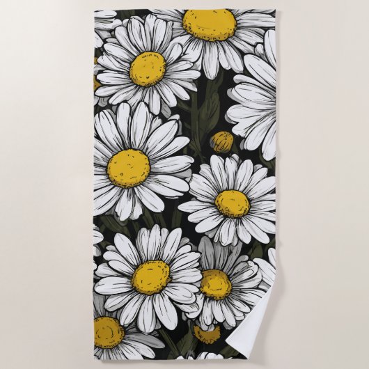 Daisy Flower Pattern Botanical Illustration Strandtuch (Vorderseite)