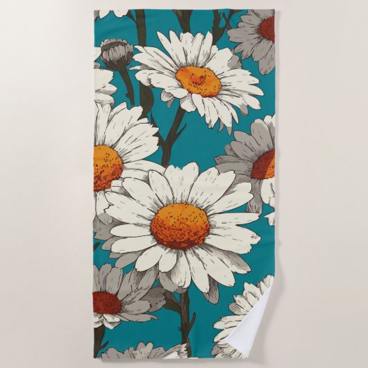 Daisy Flower Pattern Strandtuch (Vorderseite)