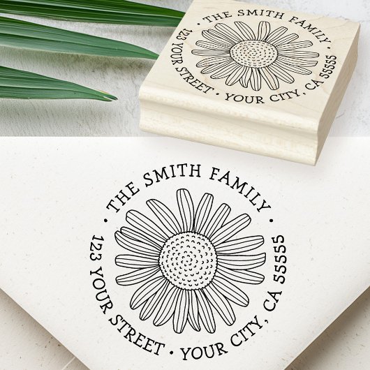 Daisy flower whimsical font return address gummistempel