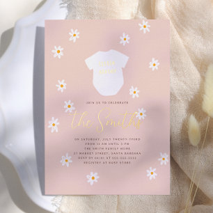 Daisy Flowers Boho Kleine Schwester Glänzende Baby Folieneinladung