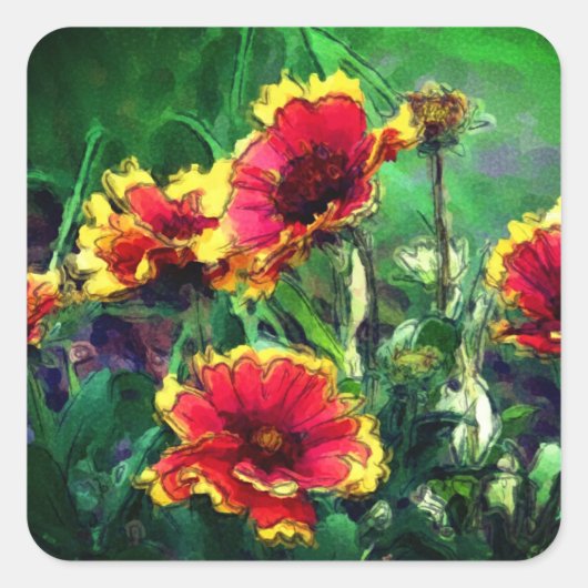 Daisy Flowers Watercolor Art Quadratischer Aufkleber (Vorderseite)