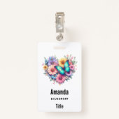 Daisy Flowers with a Beautiful Butterfly Ausweis (Rückseite mit Klammer)