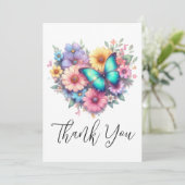 Daisy Flowers with a Beautiful Butterfly Dankeskarte (Stehend Vorderseite)