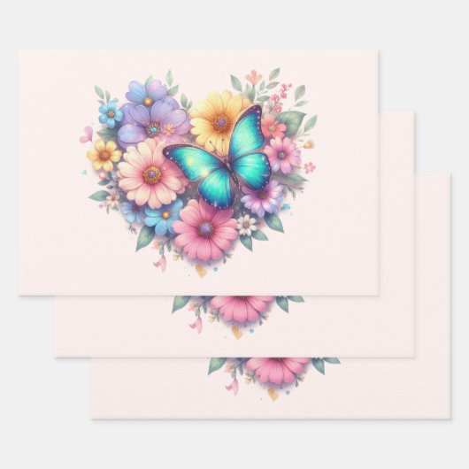 Daisy Flowers with a Beautiful Butterfly Geschenkpapier Set (Set)