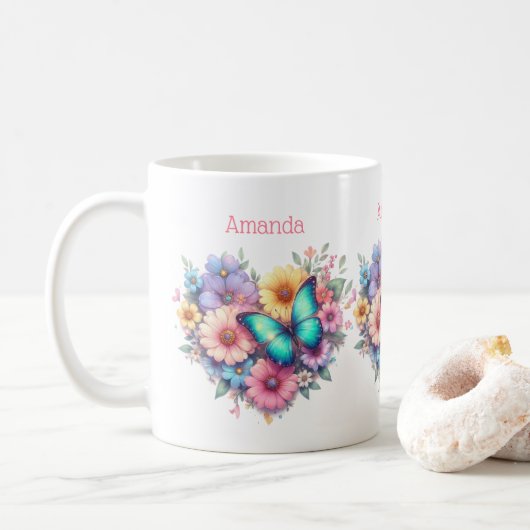 Daisy Flowers with a Beautiful Butterfly Kaffeetasse (Mit Donut)