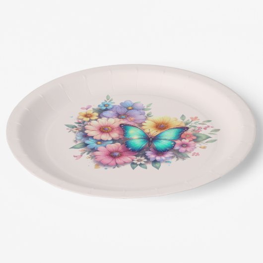 Daisy Flowers with a Beautiful Butterfly Pappteller (Schrägansicht)