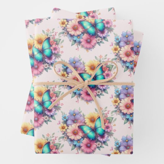Daisy Flowers with a Beautiful Butterfly Pattern Geschenkpapier Set (Beispiel)