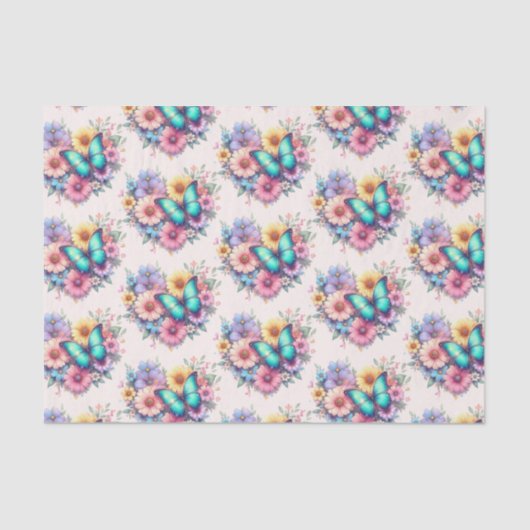 Daisy Flowers with a Beautiful Butterfly Pattern Seidenpapier (Vorderseite)