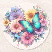 Daisy Flowers with a Beautiful Butterfly Runder Pappuntersetzer (Vorderseite)