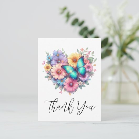 Daisy Flowers with a Beautiful Butterfly Thank You Postkarte (Stehend Vorderseite)