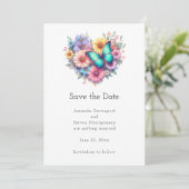 Daisy Flowers with a Beautiful Butterfly Wedding Save The Date (Stehend Vorderseite)