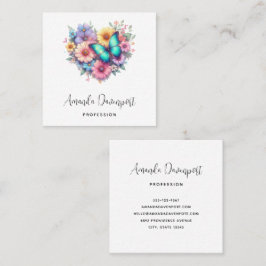 Daisy Flowers with a Blue Butterfly Quadratische Visitenkarte