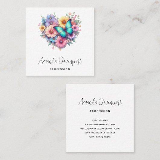 Daisy Flowers with a Blue Butterfly Quadratische Visitenkarte (Vorne/Hinten)