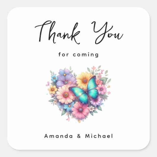 Daisy Flowers with a Blue Butterfly Thank You Quadratischer Aufkleber (Vorderseite)