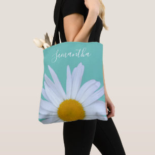 Daisy Foto Aquamarin Green Elegantes, weißes Scrip Tasche