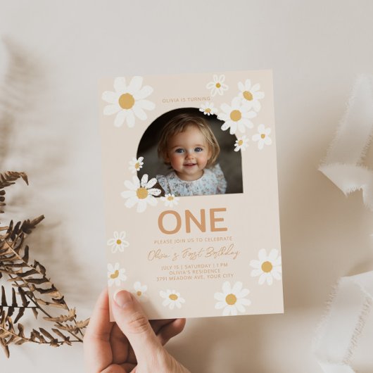 Daisy Foto Erster Geburtstag Einladung