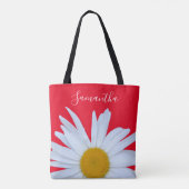 Daisy Foto Red Elegante White Script Tote Bag Tasche (Rückseite)