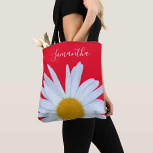 Daisy Foto Red Elegante White Script Tote Bag Tasche