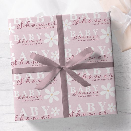 Daisy Garden Baby Shower Dusty Pink Geschenkpapier