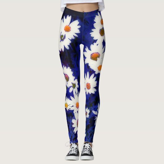 Daisy Garden Blue Art Abstrakte Leggings (Vorderseite)